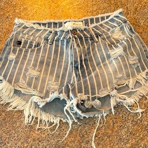 KanCan Stripe Distressed Shorts